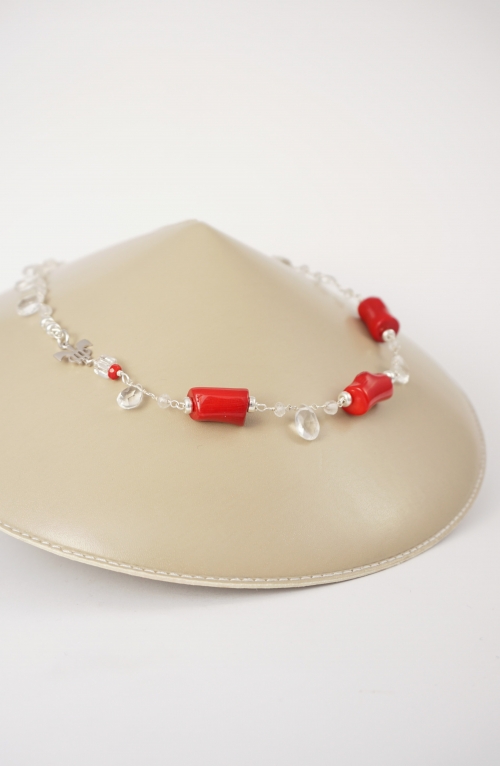 collar plata y coral rojo
