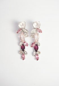 novia pendientes cuarzo rosa y turmalinas oro